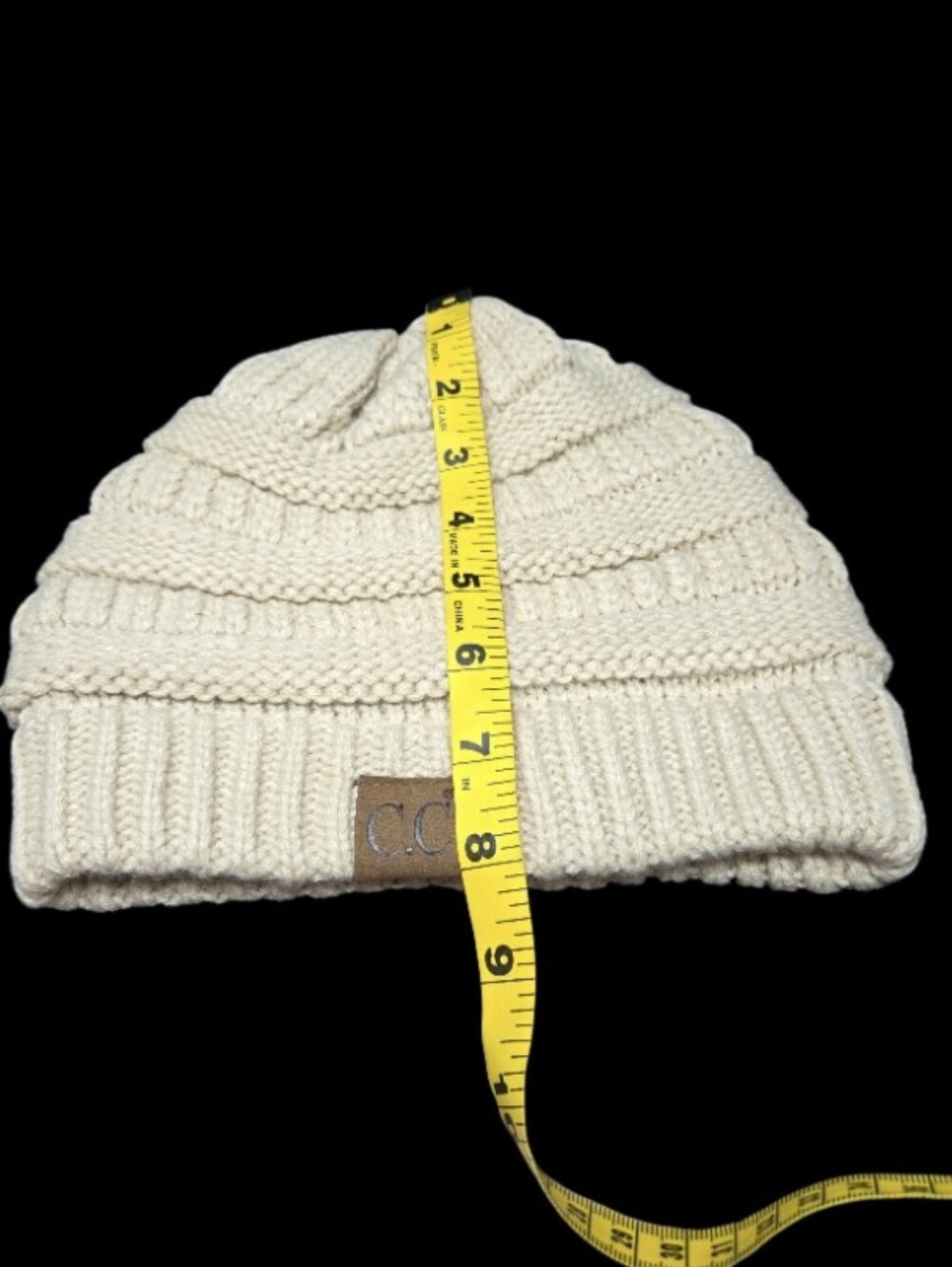 Unisex C.C. Beanie Classic Lt. Beige/Cream Cable-Knit Design With A Ribbed Cuff - Picture 6 of 7